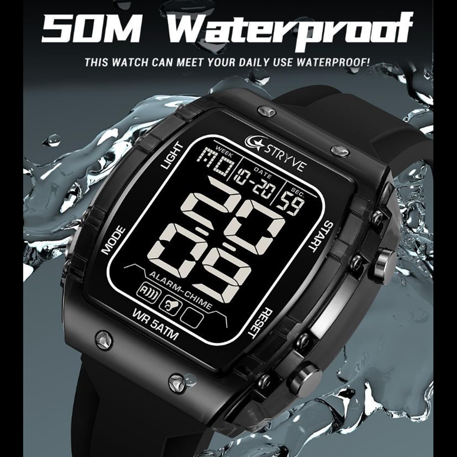 Orologio sportivo da uomo, digitale, militare, digitale, orologio tattico, LED, 50 m, impermeabile, sportivo, militare, per uomini, cronometro, digitale, per ragazzi