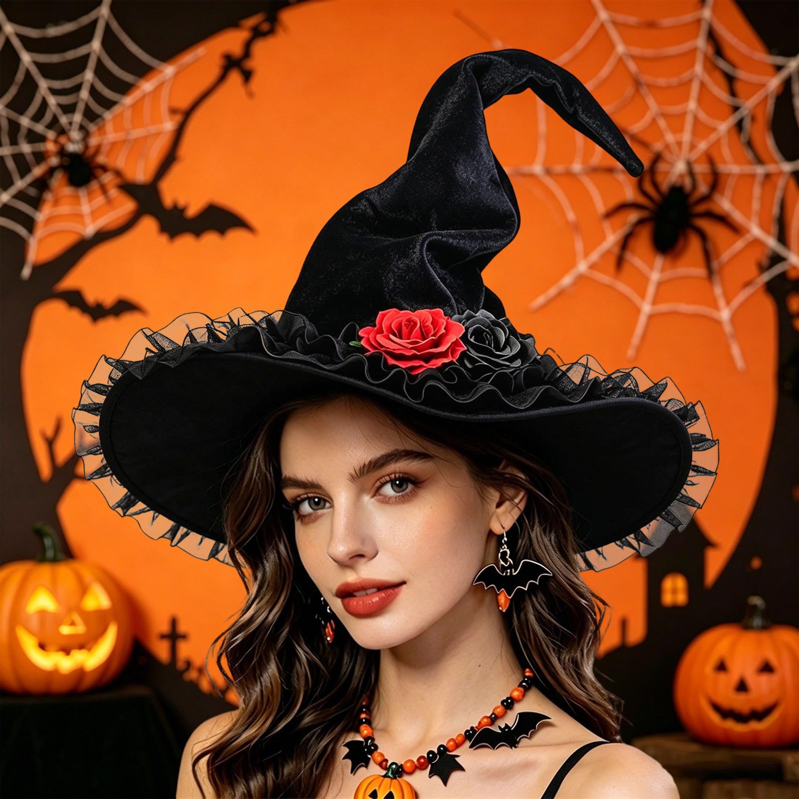 Hexenhut Damen Spitze Schleife Gothic Party Elegant
