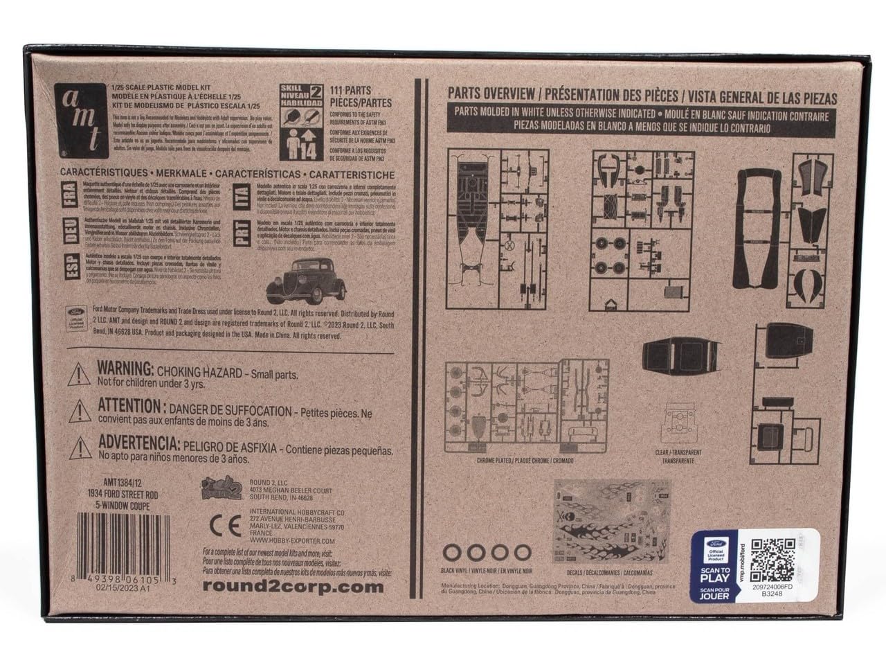 AMT 1934 Ford 5-Window Coupe Street Rod 1:25 Scale Model Kit, Cars