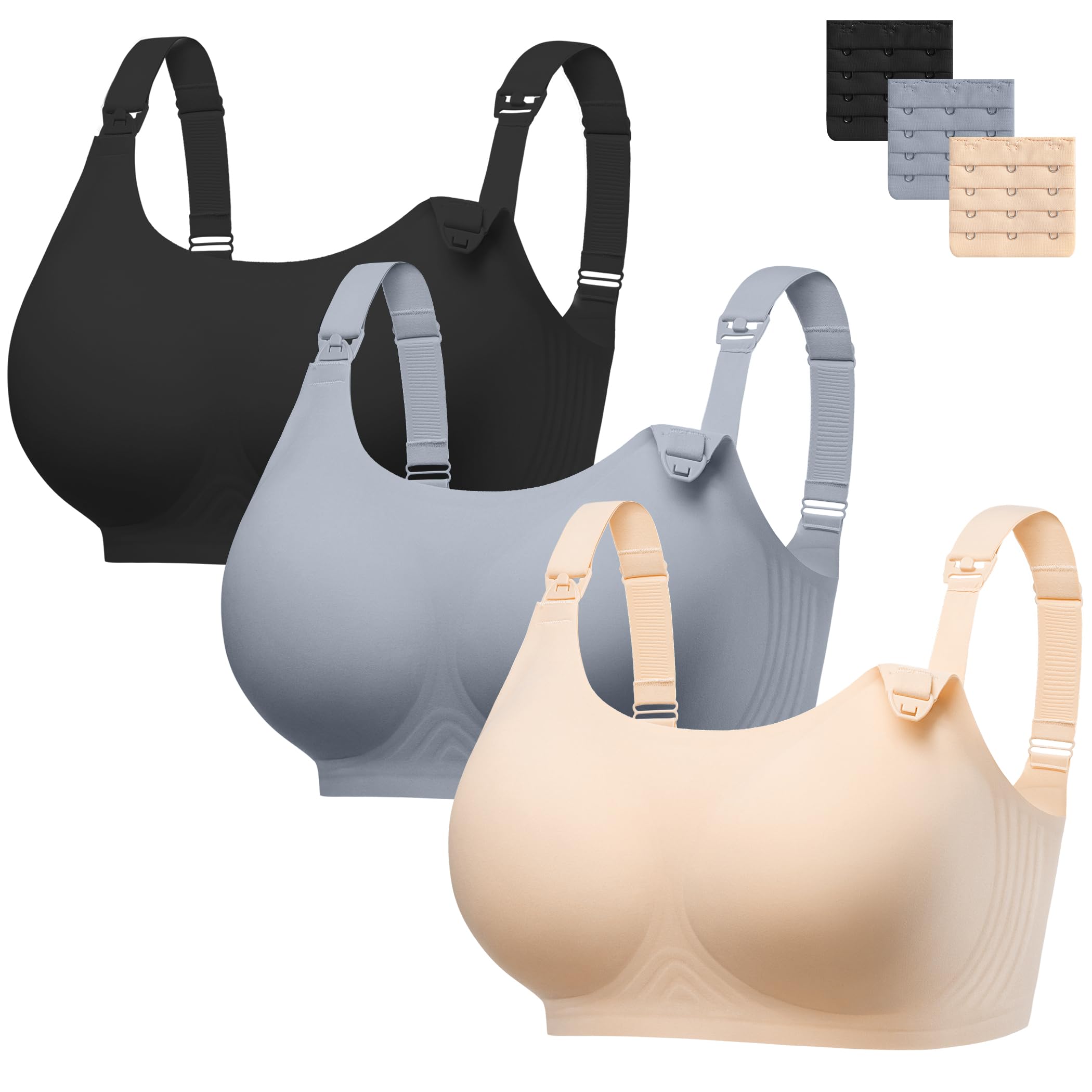 Angelhood Seamless Nursing Bra 3-Pack with Extender