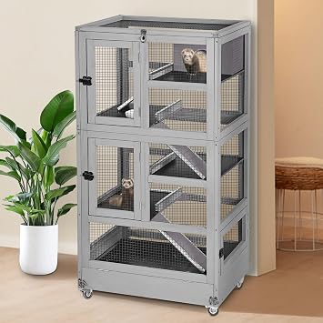 GUTINNEEN 5-Level Chew-Proof Ferret Cage with Durable Metal Enclosure, Portable Chinchilla Cages with Wheels for Ferrets, Guinea Pigs, Rats, Squirrels, Small Animals, 55.2" H