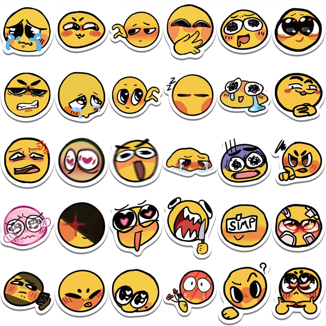 Snapklik.com : 60 Yellow Face Stickers, Waterproof Vinyl Cartoon ...