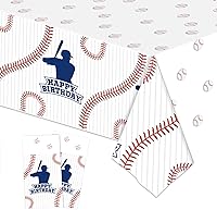 Vista 1 de Paquete de 2 manteles de béisbol de plástico de 54 x 108 pulgadas, decoraciones de fiesta de béisbol, mantel desechable rectangular para mesa