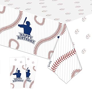 2 Packs Baseball Tablecloth Plastic 54 X 108Inch, Baseball Party Decorations Table Cloth Disposable Rectangle Sports Ball Table Cover for Baseball Birthday Party Supplies (Baseball)