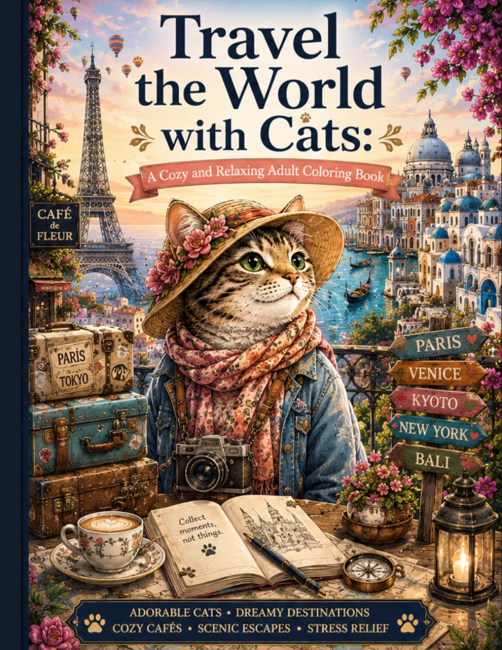 Travel the World with Cats: A Cozy and Relaxing Adult Coloring Book