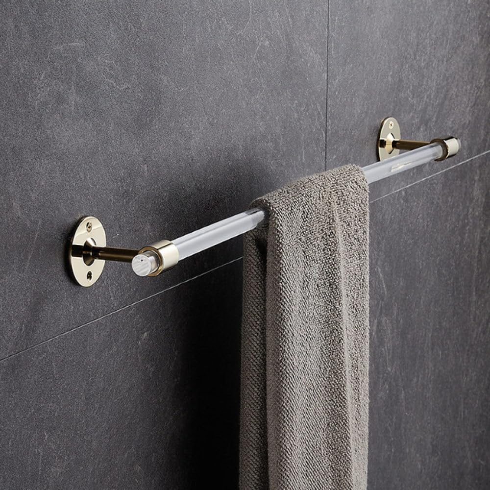 Toallero acrílico sin taladro en negro y dorado para organizar toallas de baño con elegancia