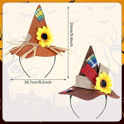 Miniatura 2 de Waydress 2 piezas de sombrero de espantapájaros de Halloween, diadema de fieltro espantapájaros, accesorios de disfraz para mujer, disfraz de