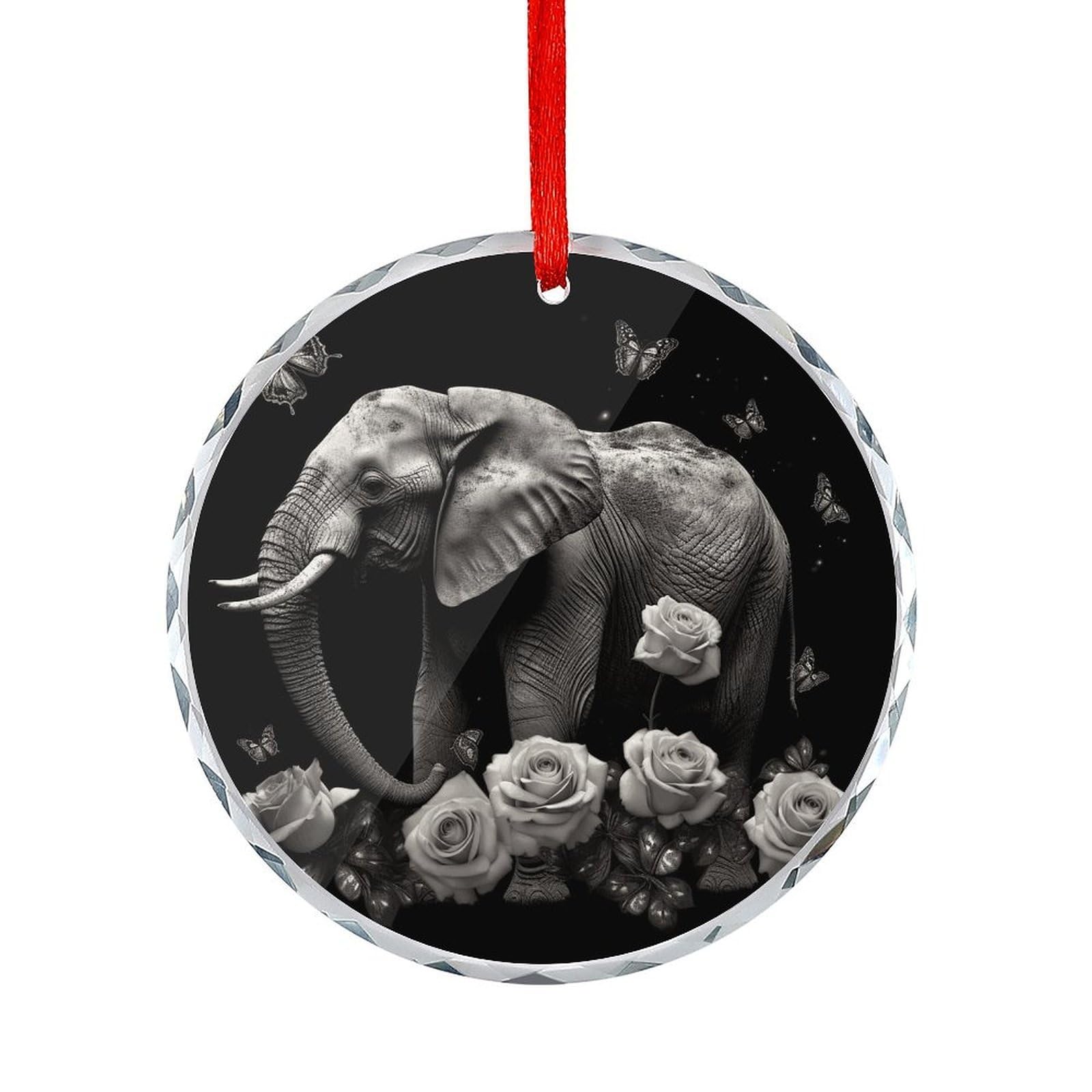 Fodpand Women's Style Elephant And Butterfly Round Glass Ornament Keepsake Gift Exchange Ideas Car Decor,Christmas Ornaments For Tree Window Garden Ornaments