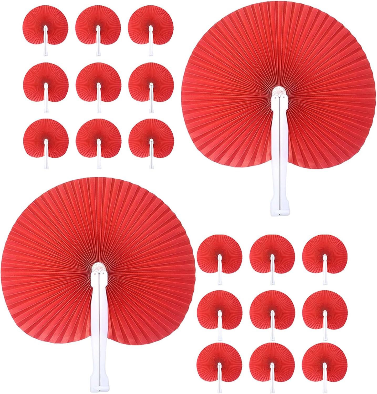BETOOKY 20pcs Round Folding Paper Fans Red Portable Cooling Decor