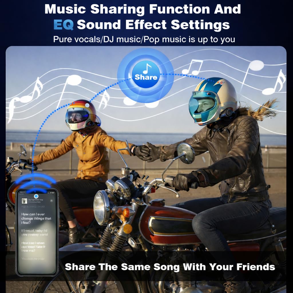Motorcycle Helmet Headset 3 Riders Communication System S2 Intercom with Music Sharing/HiFi Sound/3 EQ Music Modes/DSP&CVC Noise Cancellation/IP67/FM Radio - S2-Black 2 Pack — view 4