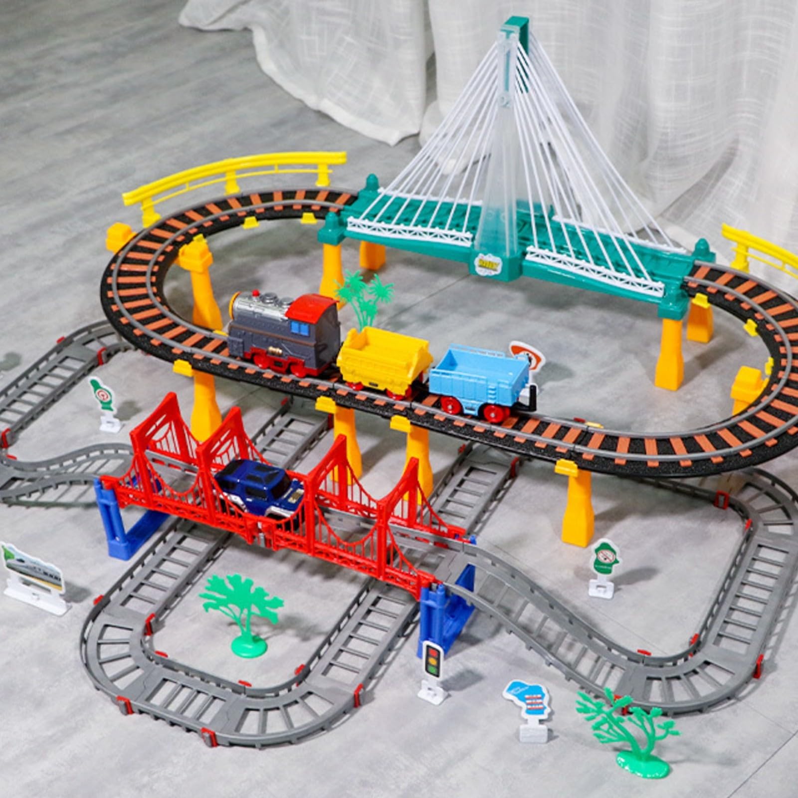 Tren Eléctrico Juguete Educativo | ensamblable, Circuito Ferroviario con Coche Juguete, 3D