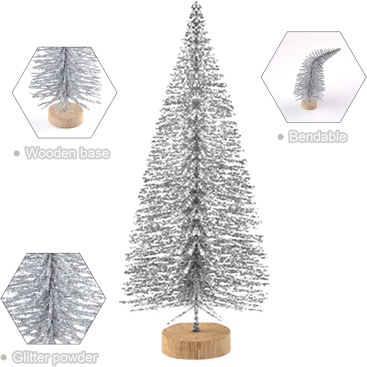 KUUQA 60 Pcs Mini Christmas Trees Bottle Brush Trees Tabletop Trees for Christmas House Decoration Diorama Models Christmas Village Accessories (Silver), Small Size Trees
