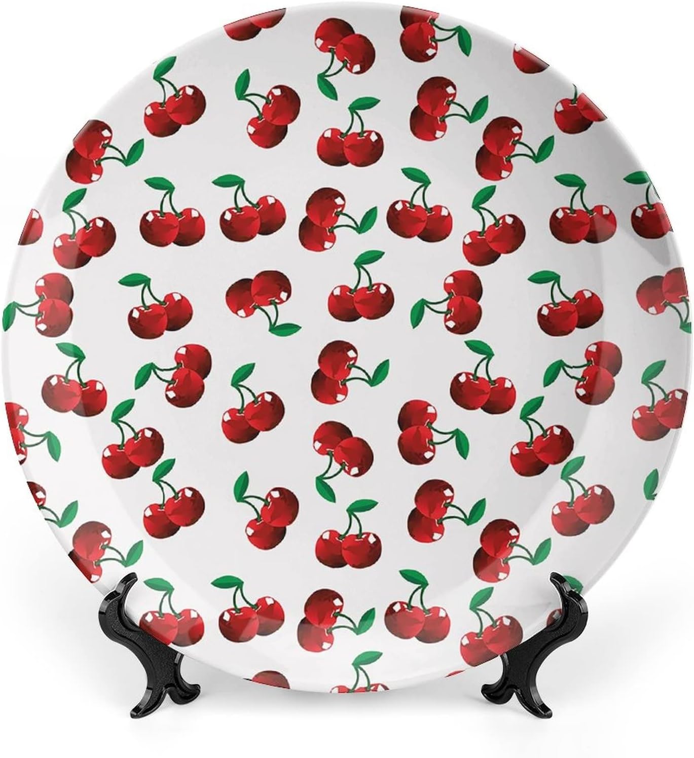 XISUNYA 7 Inch Decorative Plate, Fruits Tableware Plate, Vibrant Cherries Exotic Summer Garden Print Ceramic Wall Hanging for Home Office Party Dinner Table Decor