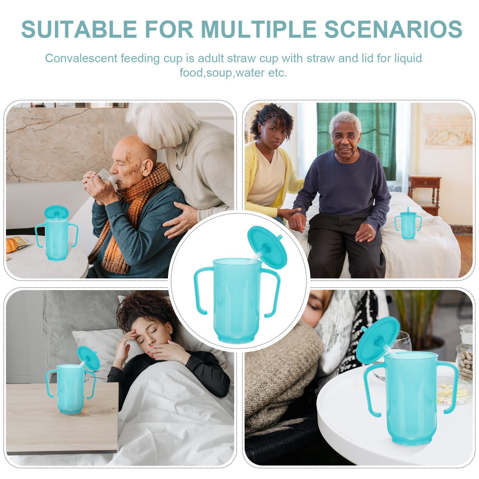 DOITOOL Gobelet D'Alimentation Pour Patients Alités Et Personnes Âgées Avec Couvercle Anti-Déversement Et Bec Pivotant Tasse Ergonomique À Double Poignée Pour Convalescence Et Handicap