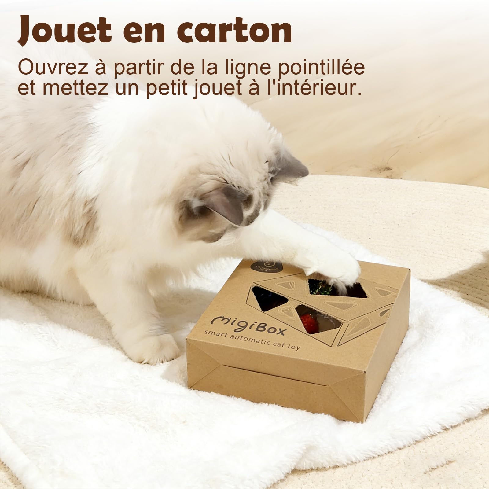 Migipaws Jouet pour Chat, Jouet interactif Automatique à 7 Trous pour Souris, Jouet d'éveil Ultra Amusant pour Les Chats d'intérieur, Rechargeable par USB, 4 pièces de Plumes