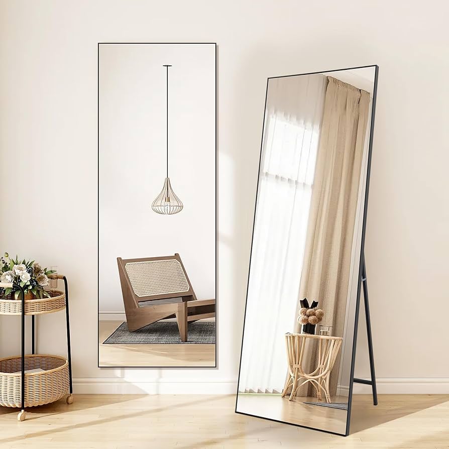 Neutype Full Length Mirror With Standing Holder Floor Mirror Large Wall Mounted Mirror Bedroom Mirror Dressing Mirror Wood Frame Black 65 X 22