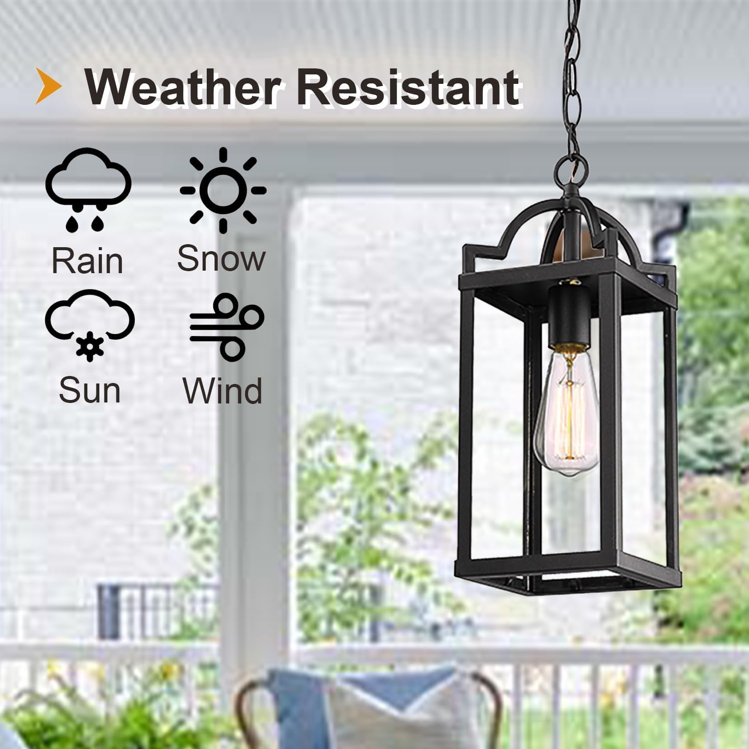 Outdoor Pendant Lighting, 15'' Inch Exterior Pendant Lantern with Adjustable Chain, Modern Hanging Light, Exterior Pendant Lamp for Patio Entryway