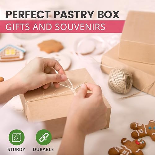 Miniatura 5 de Paquete de 25 cajas de pastelería  Caja de panadería marrón de 9 x 9 x 3 pulgadas para galletas cartón de papel kraft compostable para embalaje de