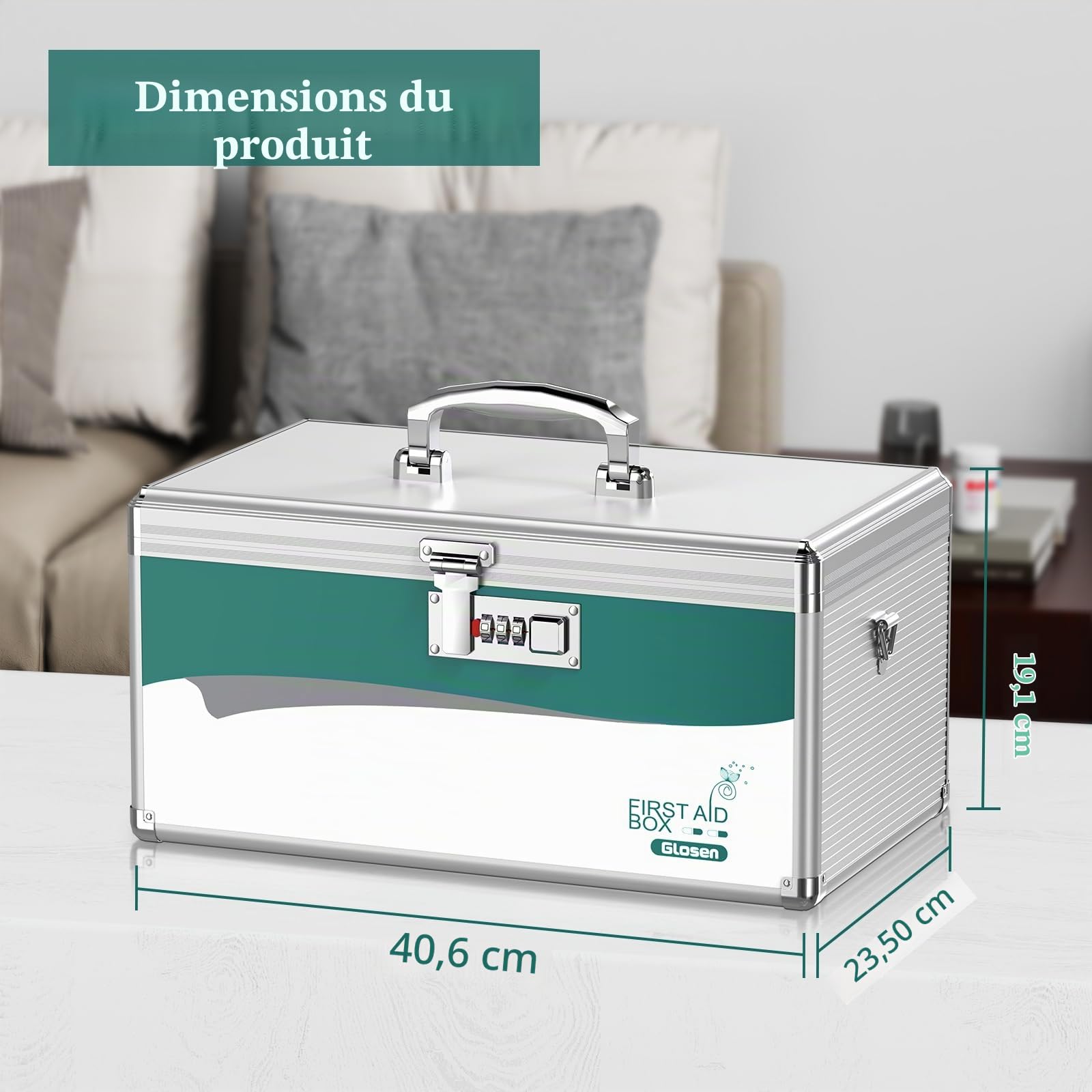 Glosen Boîte à Pharmacie avec code, Boîte de Rangement Médicale, Boite Medicaments à serrure à combinaison, Coffre de Rangement Medicament à serrure combinée Verrouillable