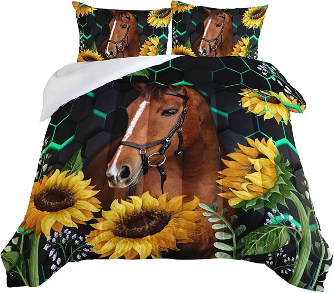 HOSIMA Horse Bedding for Girls,3D Animal Printed Twin Size Comforter Sets for Girl