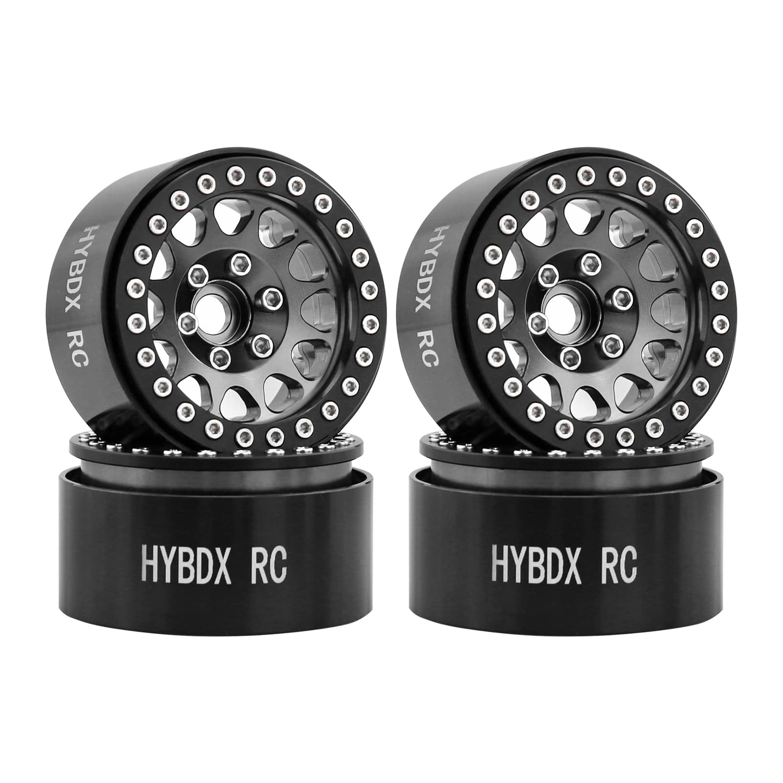 HYBDX Rc 1.9 Inch Aluminum Alloy Beadlock Wheel Rim Hub 4pcs Suit for 1:10 RC Crawler Axial SCX10 SCX10 II TRX4 RC4WD D90(Grey 4 PCS)