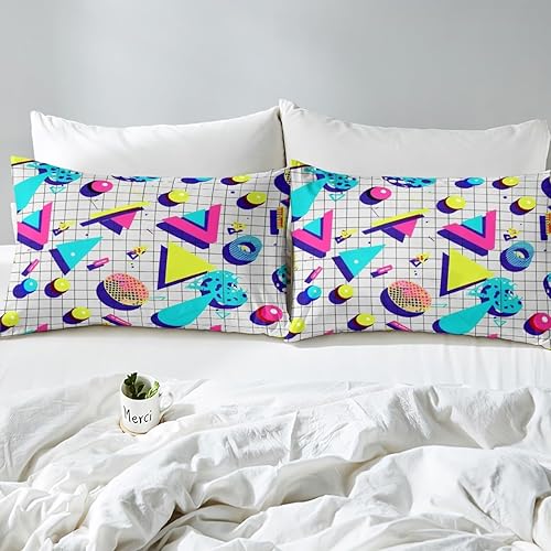 Miniatura 5 de Juego de funda de edredón estilo Memphis, tamaño matrimonial, diseño abstracto colorido con puntos funky para niños y niñas, funda de edredón