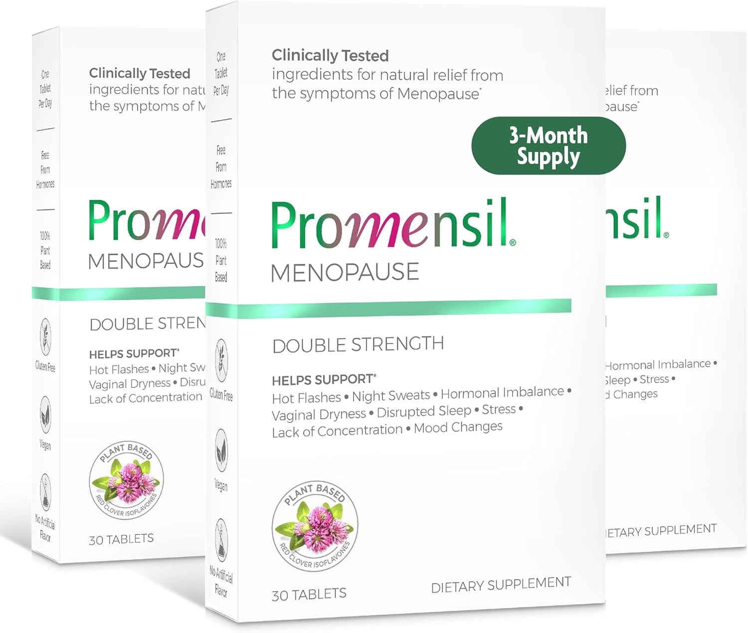 Promensil Menopause Double Strength Supplements for Women - Red Clover Isoflavones, Helps Support Hot Flashes, Night Sweats, Restlessness - 30 Count (Pack of 3)