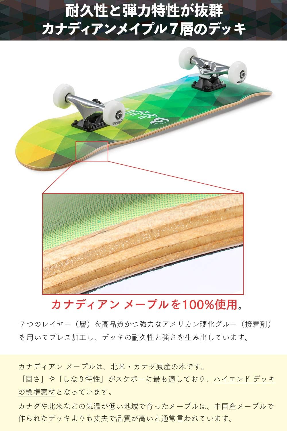 Amazon Enuff スケートボード 32インチ 世界ランカーも使用 コンプリート スケボー 初心者 競技者まで 組上済 完成品 英国ブランド Enu3030 Green 国内正規品 日本語説明書 メーカー保証付き Geometric グリーン Enuff スケート ボード本体
