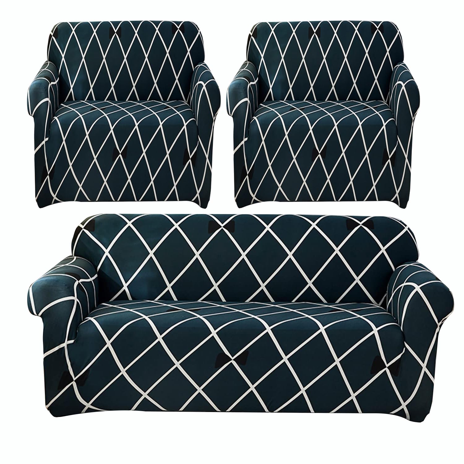 House of Quir Universal 3 Piece Sofa Covers Couch Slipcover Stretch Elastic Sofa Couch Furniture Protector 1 Three Seater 2 One Seater Sofa Cover (3+1+1 Seater, Blue Diamond) (B0CM13Z5C5) Amazon Price History, Amazon Price Tracker