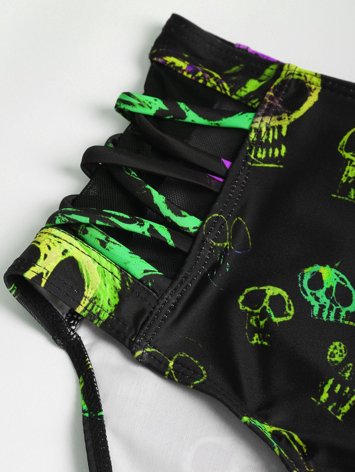 DRESSFO Gothic Galaxy Skull Print Bikini Set Retro Vintage Tummy Control Two Piece Tankini: Green_1 Small