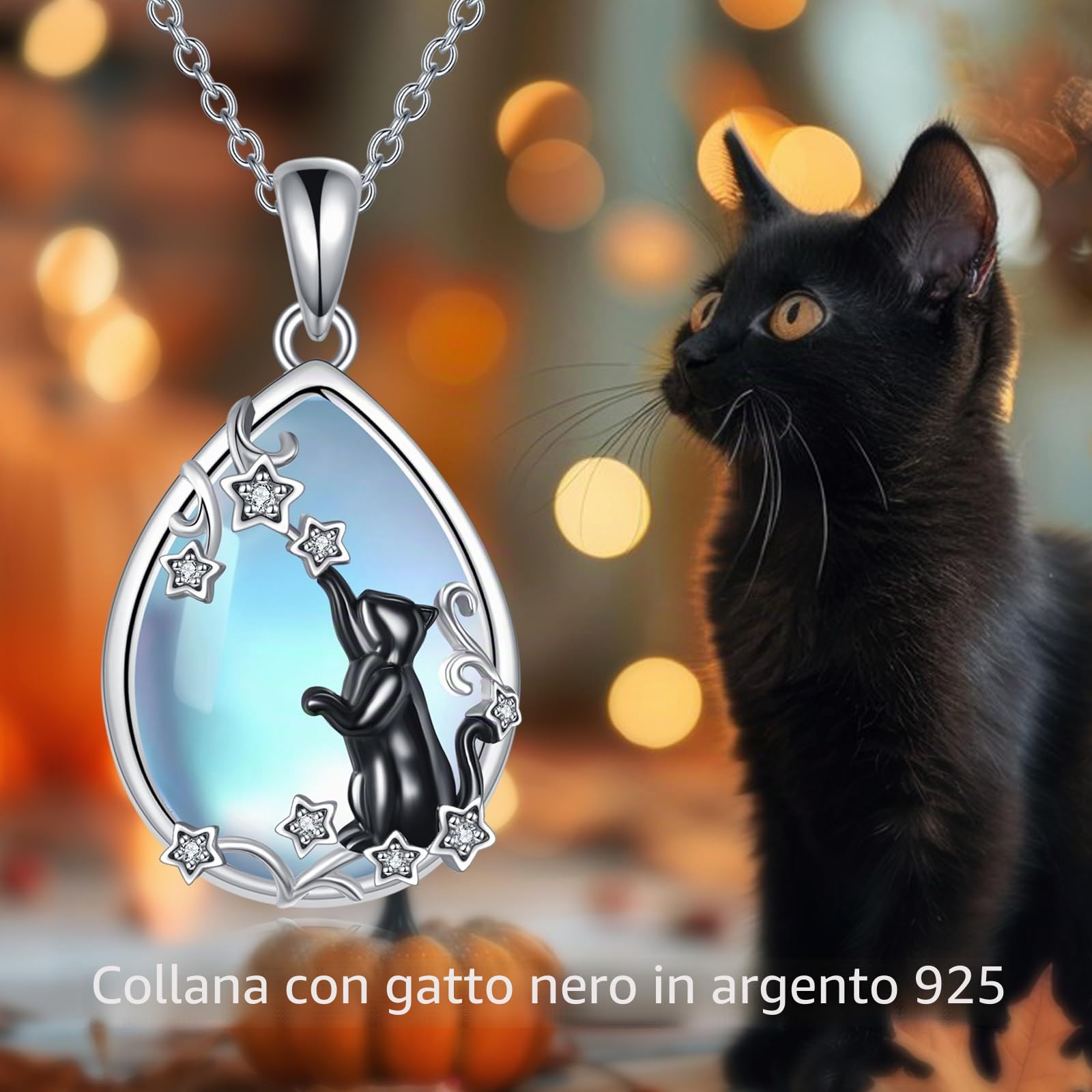 YAFEINI Collana con Pietra di Luna in Argento Sterling Volpe/Axolotl/Gatto/Cane/Panda/Mucca Collana con Ciondolo Gioielli con Animali Regali per Donna Ragazze
