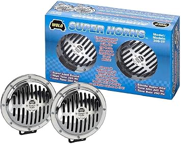 WOLO Model 306-2T Super Horns - 118dB European Style Dual Disc Car Horn Kit - 12V High-Output All-Metal Electric Set - No Compressor Needed - 2 Terminal for Cars, Trucks & Motorcycles