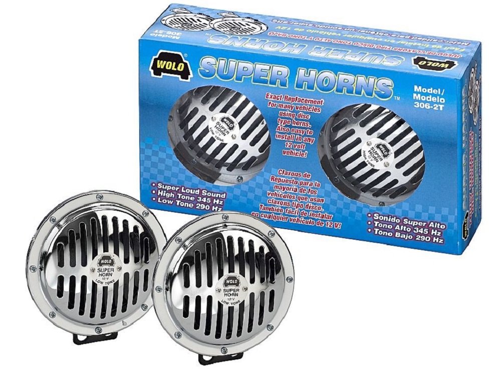 WOLO Model 306-2T Super Horns - 118dB European Style Dual Disc Car Horn Kit - 12V High-Output All-Metal Electric Set - No Compressor Needed - 2 Terminal for Cars, Trucks & Motorcycles