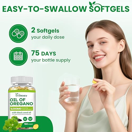 Miniatura 6 de Aceite de orégano con aceite de semilla negra, 150 cápsulas blandas  Potente sinergia 2 en 1 para apoyo inmunológico  Carvacrol y timoquinona de