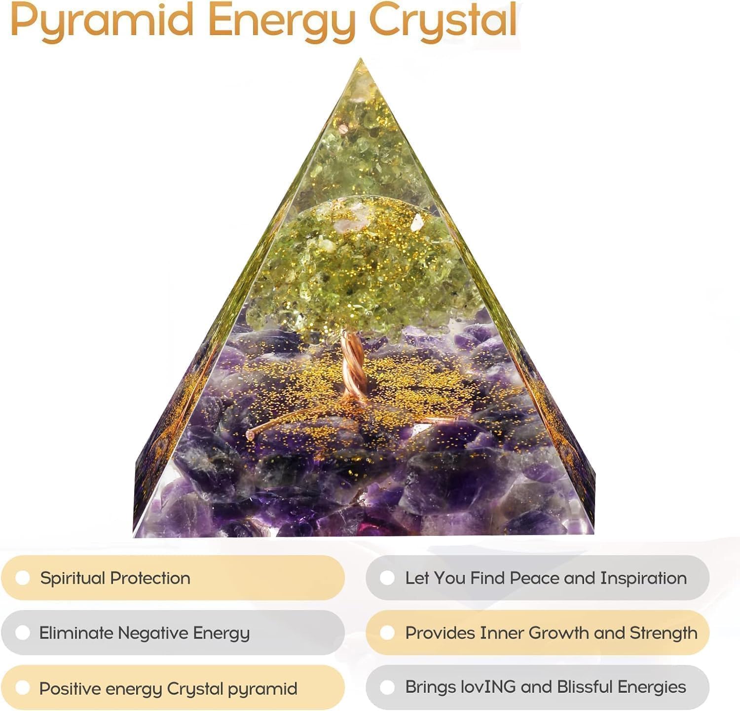Tree of Life Orgone Pyramid for Positive Energy, Orgonite Peridot&Amethyst Healing Crystal Pyramids for Reduce Stress Chakra Reiki Healing Meditation Attracts Lucky and Success - Image 6