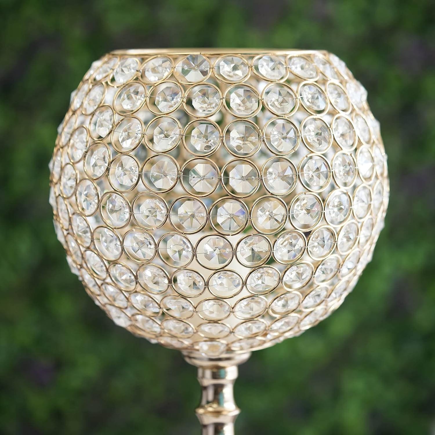30-Inch Tall Gold Crystal Beaded Goblet Candle Holder - Wedding Party Dining Home Centerpieces Decorations