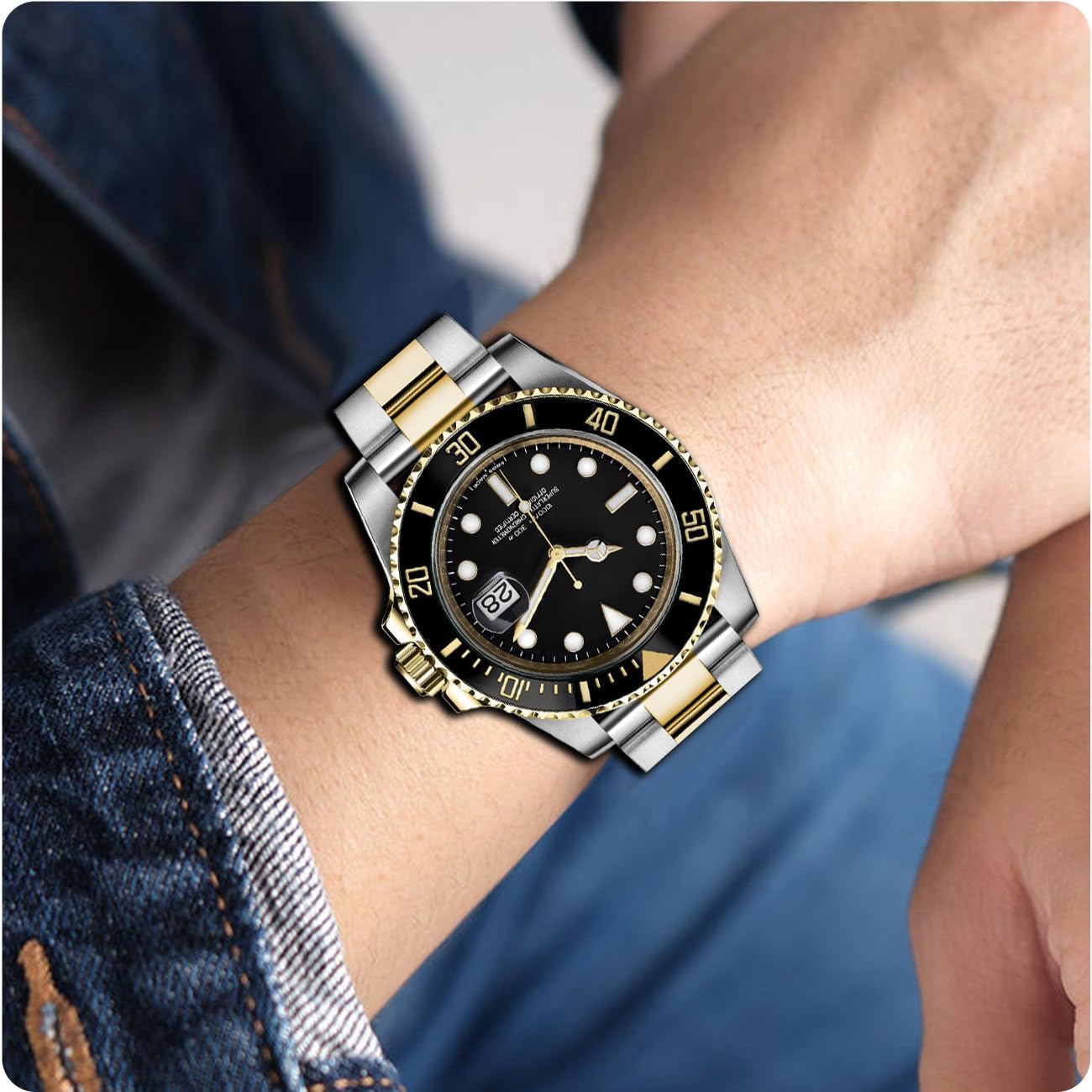 20mm 22mm Metal Watch Band for Men Screw-In Stainless Steel Watch Band Straight with Curved Ends Watch Bracelet Replacement Strap with Classic Diving Buckle Sliver-Gold