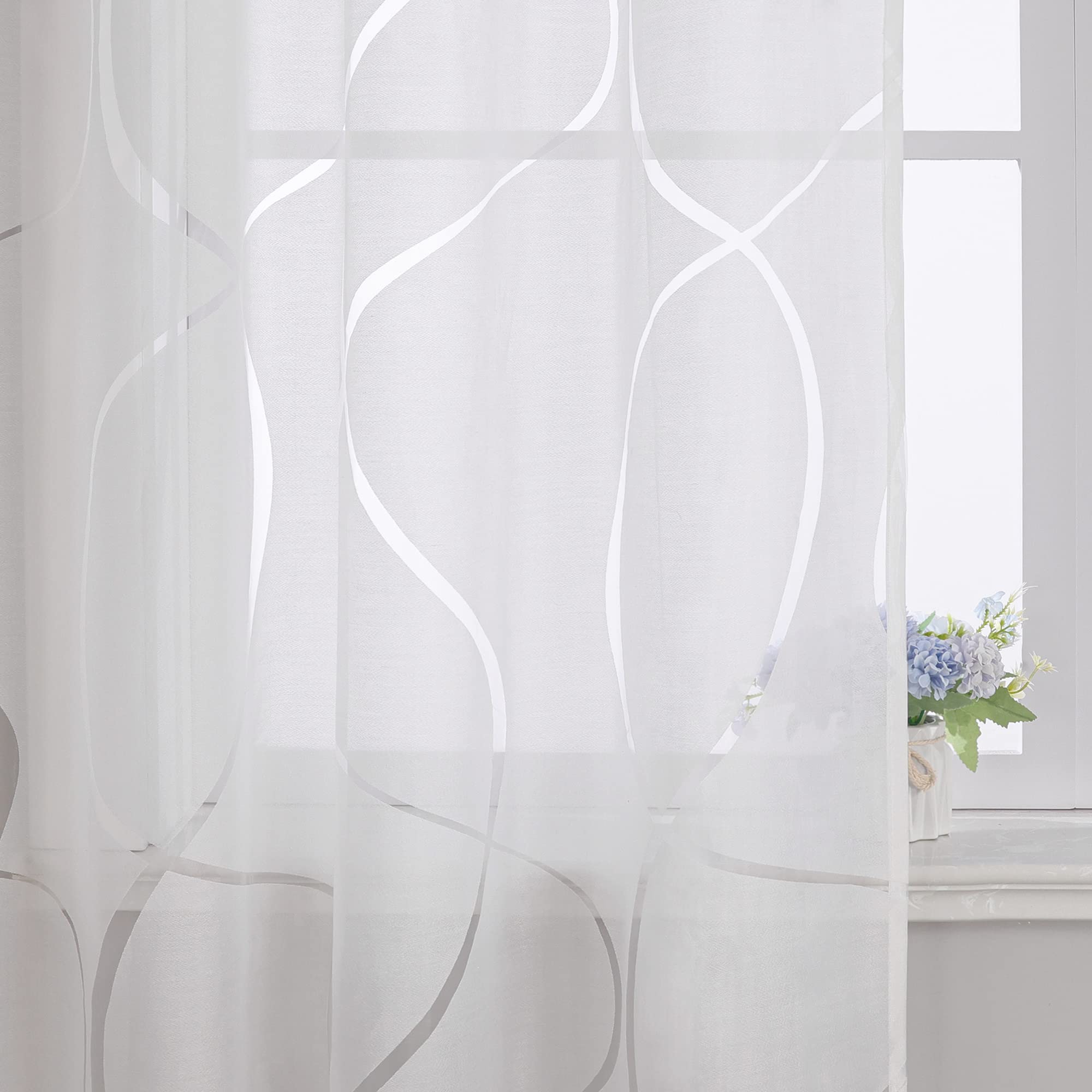 Delien Gardinenschals Ausbrenner Transparente Gardinen mit Kräuselband Modern »Wellen« Fenster Gardinen Wohnzimmer Flächenvorhänge Dekoschals Vorhang mit Wellenmuster 1 St. Weiß,BxH 140x245cm