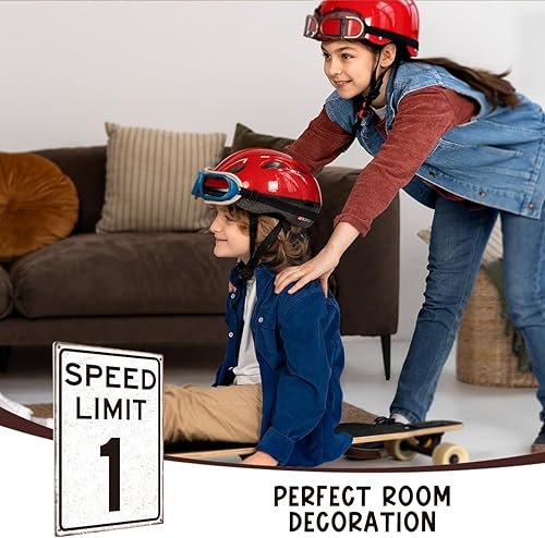 Miniatura 7 de Letrero de cumpleaños de coche de carreras, regalos para niños, retro, límite de velocidad, 1 letrero para habitación de niños, cueva de hombre,