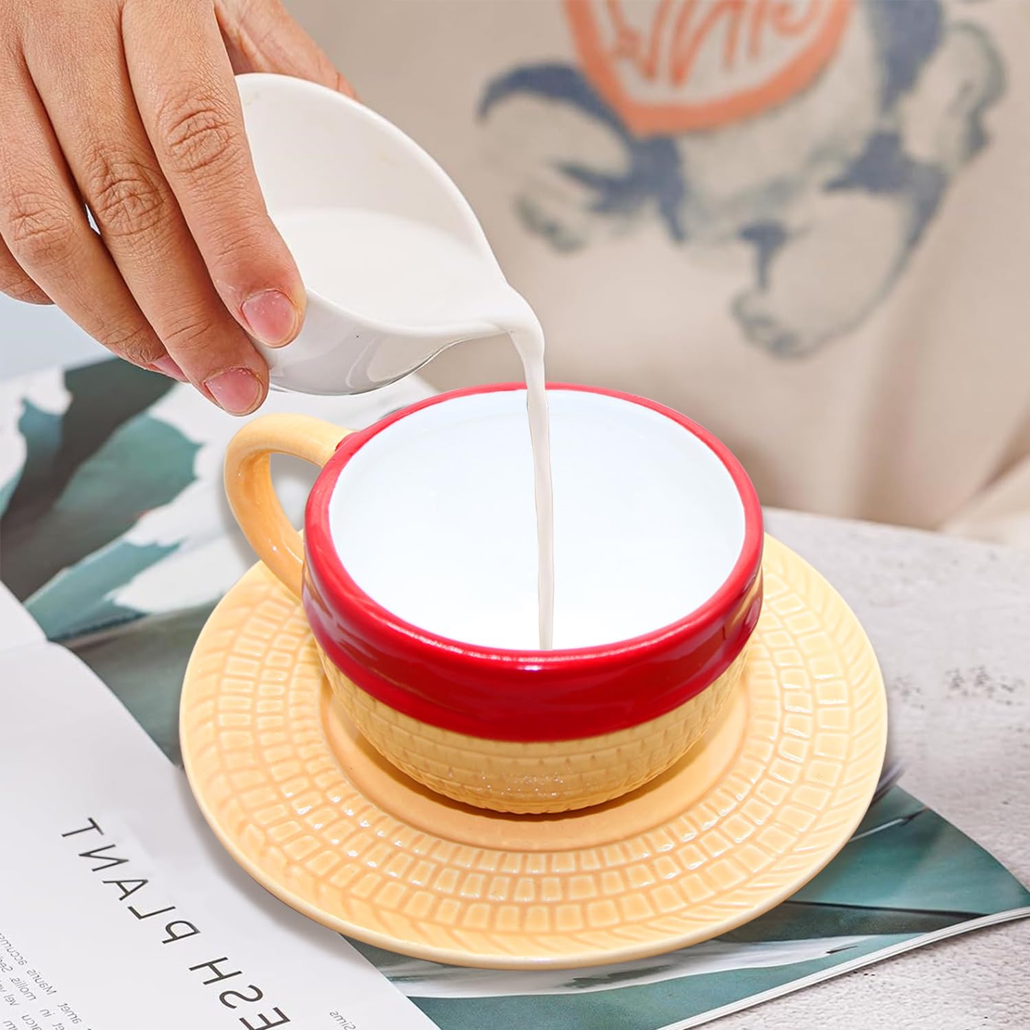 Anime Novelty Coffee Mugs Merch,Straw Hat Coffee Mug Tumbler with Plate,Ceramic Tea Milk coffee Cup Office Cup Gifts for Halloween,Christmas,Birthday, Anniversary