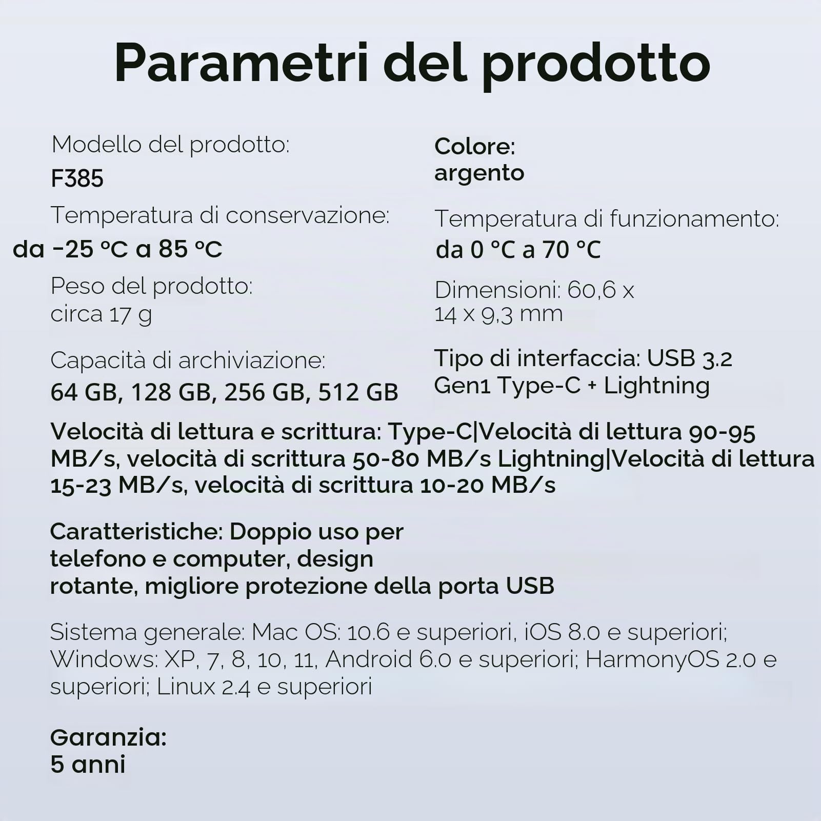 fanxiang 512GB Chiavetta USB Pen Drive,USB 3.2 Gen1 Type-C + Lightning USB C Flash USB Drive,Fino a 95MB/S Chiavetta USB 64GB,Supporto per il backup delle foto live di Apple(F385)