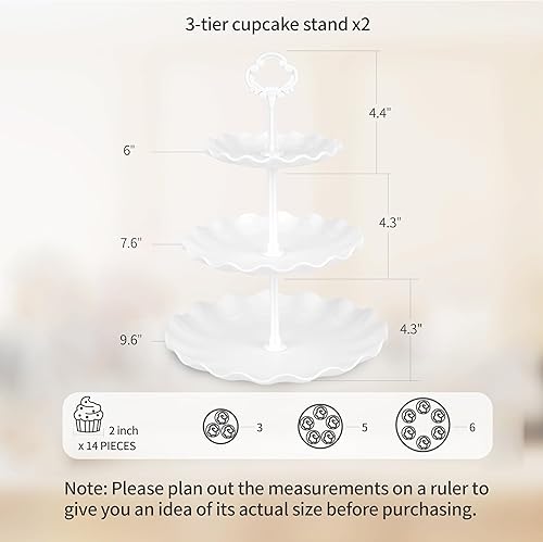 Miniatura 2 de NWK Juego de mesa de postre de 5 piezas con 2 soportes grandes de 3 niveles para pasteles/cupcakes, 3 bandejas de aperitivos, perfectas para bodas,