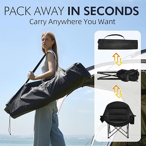 Miniatura 6 de Sillas de campamento de gran tamaño para adultos, silla de campamento plegable para exteriores con soporte para tazas, bolsillos enfriadores para