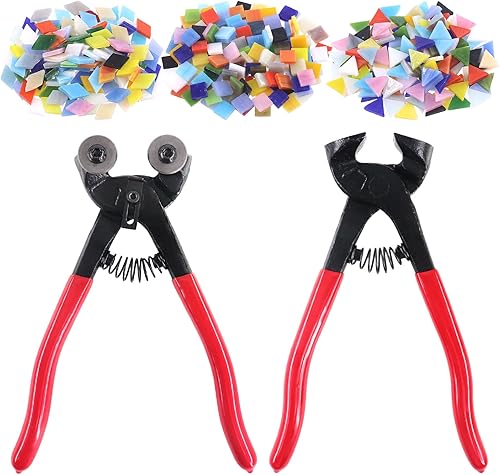 Swpeet Juego de 2 pinzas de vidrio resistentes para corte de mosaico y pinzas de azulejos con 1 libra y 3 estilos triángulo/diamante/cuadrados,