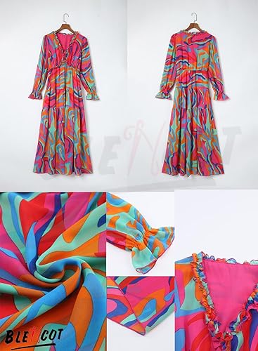 Miniatura 3 de BLENCOT - Vestido largo de noche para mujer, informal, floral, con cuello en V profundo y de manga larga, ideal para cócteles, fiestas y bodas