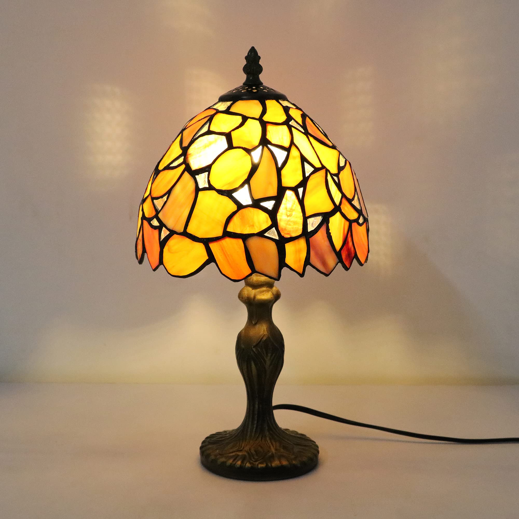 Tiffany Vintage Tischlampe - E14 Kinderzimmer Deko Glasmalerei Klein, Dellemade Gelbes Ahornblatt für Schlafzimmer/Wohnzimmer [Ohne Glühbirnen]