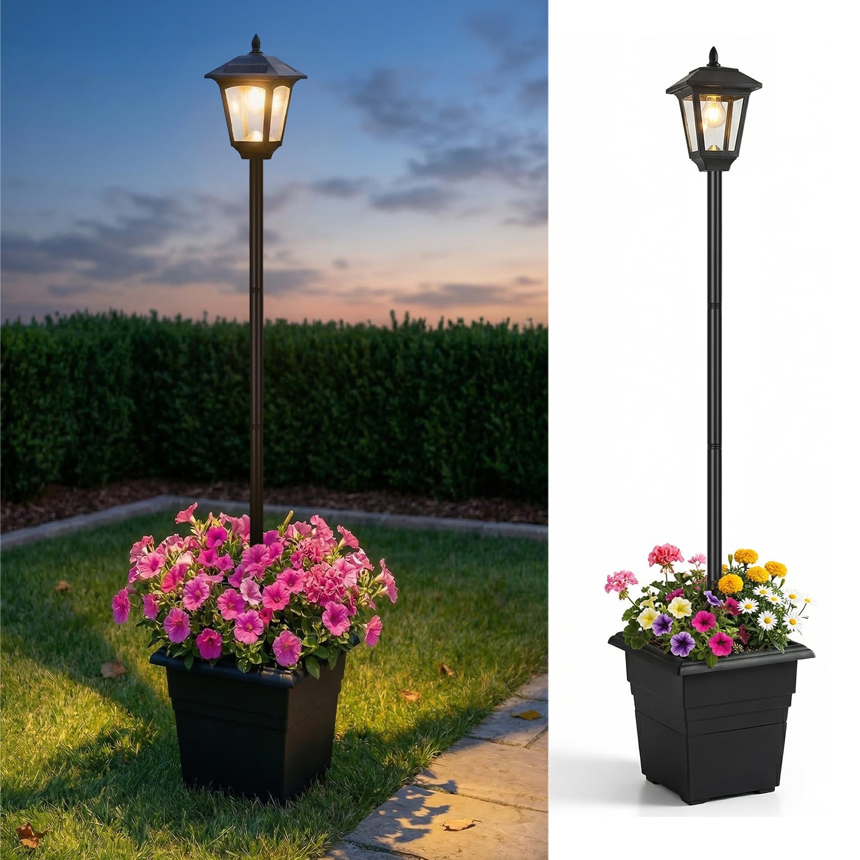 Solar Lamp Post with Planter, 72 Inch, Waterproof, for Backyard, Garden, Patio, Pathway & Driveway Decor (Black, 1 Pack)