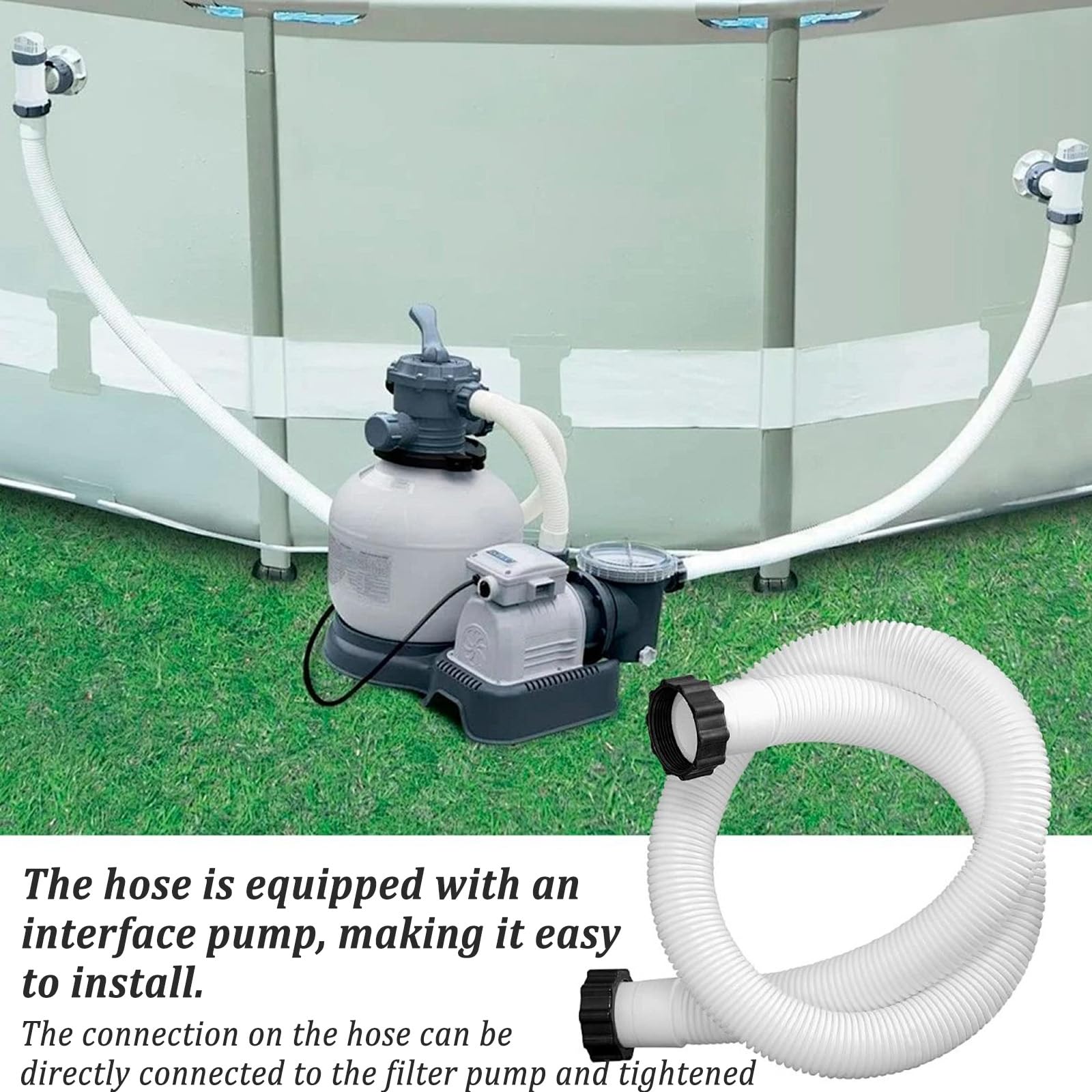 Lot de 2 tuyaux de piscine 38 mm, 150 cm, blanc, avec 2 adaptateurs B, tuyau pour pompe INTEX résistant aux UV et à l'eau chlorée