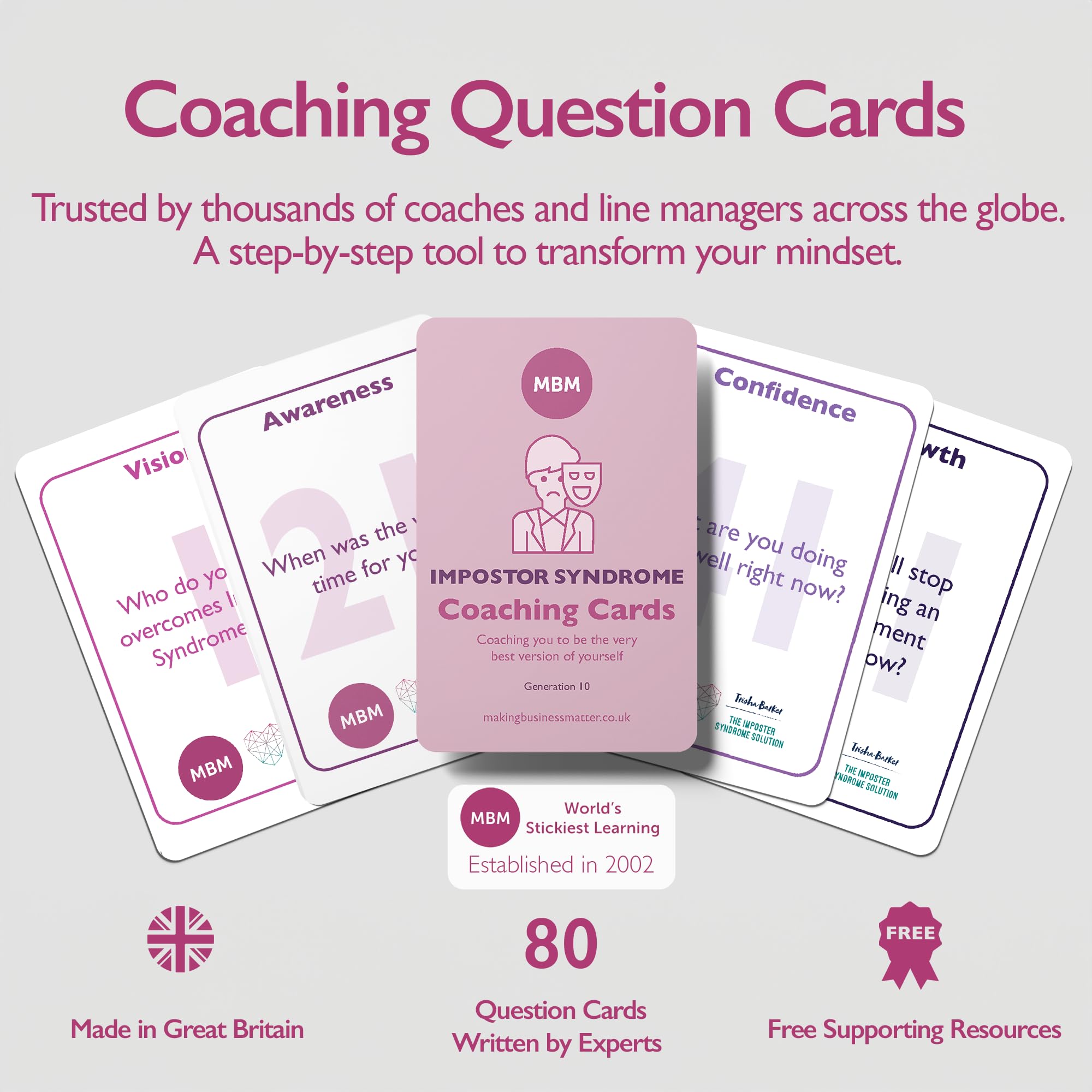 MBM 68 Impostor Syndrome Coaching Cards. Flash and Emotion Cards & Oracle Decks. Ideal for Managers/Coaches. Overcome Anxiety & Build Self-Confidence
