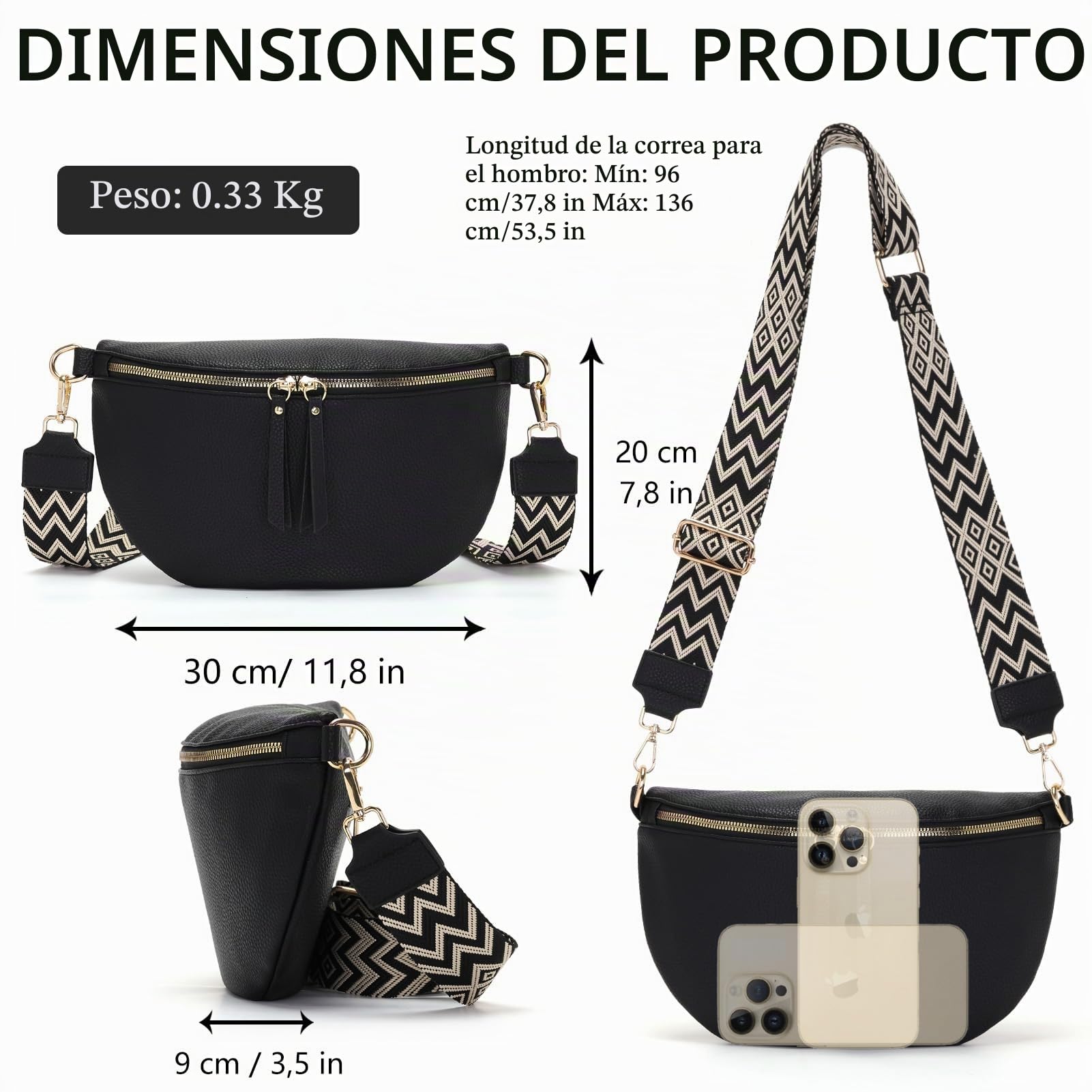 Vezluax 30x20cm Cross Body Bumbags for Ladies Large Bum Bag Stylish Waist Packs Women's Bumbag Fanny Pack for Women Belt Bag with Wide Strap